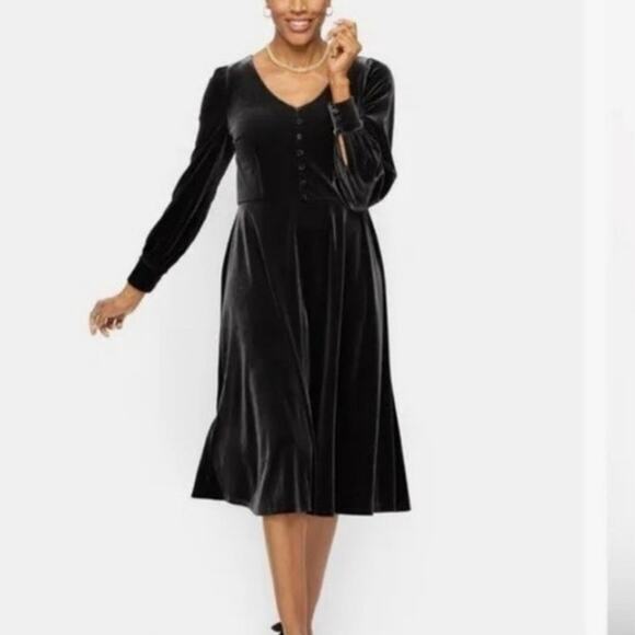 NWT‎ Talbots Billow Velour Fit & Flare black Dress size 18 - Picture 1 of 9